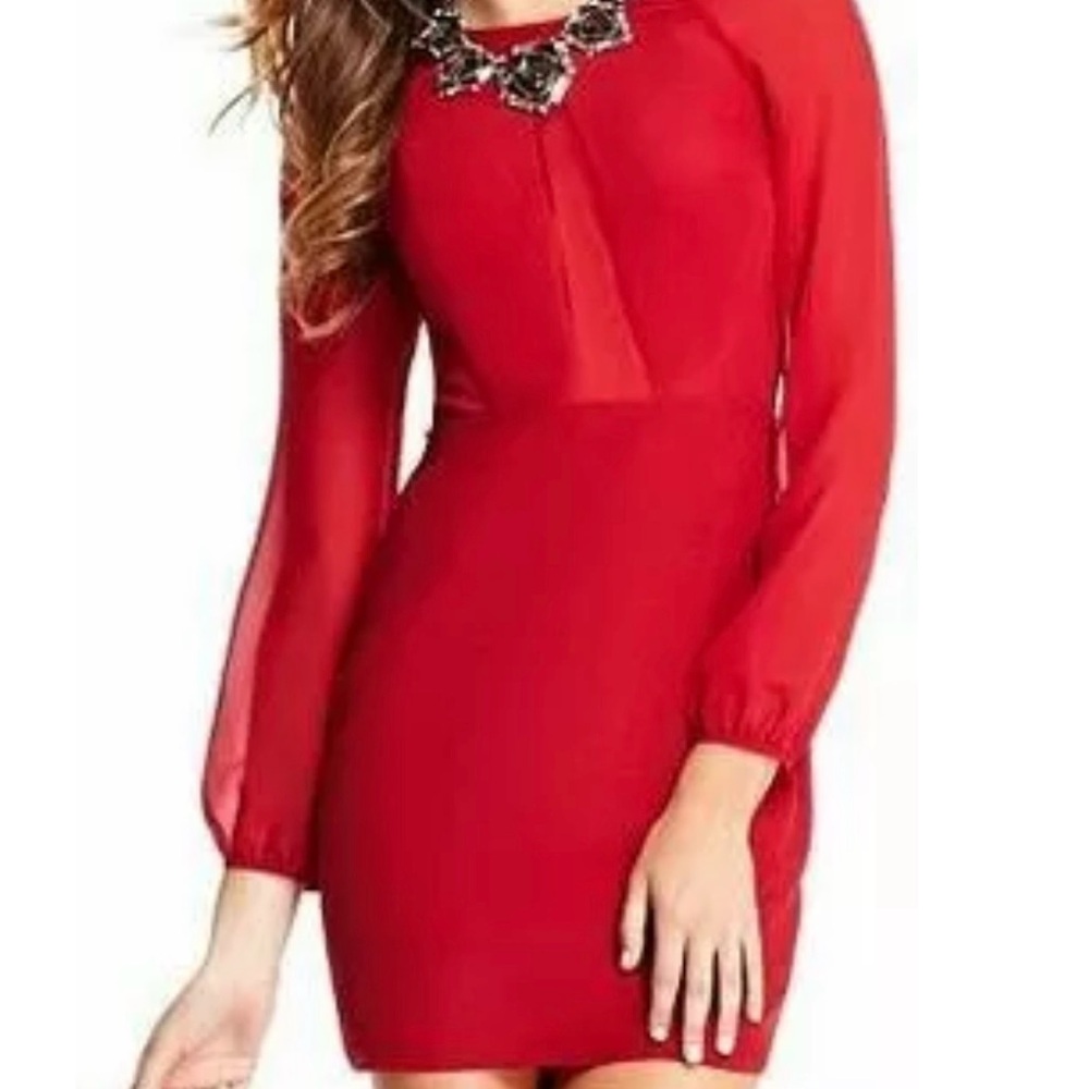 Marciano Red Embellished Sheath Mini Dress
